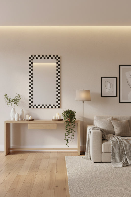 Bone Inlay Checkerboard Mirror Black