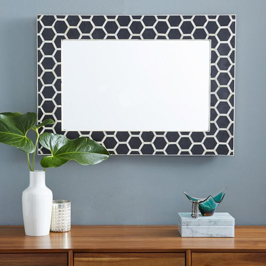 Bone Inlay Honeycomb Mirror Black