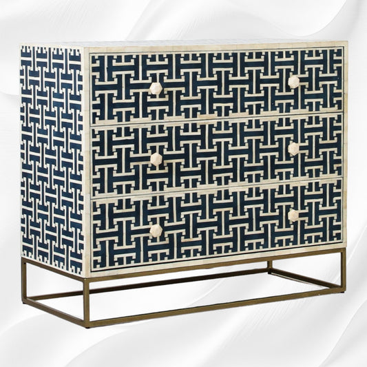 Tetris Bone Inlay 3 Drawer Dresser Indigo