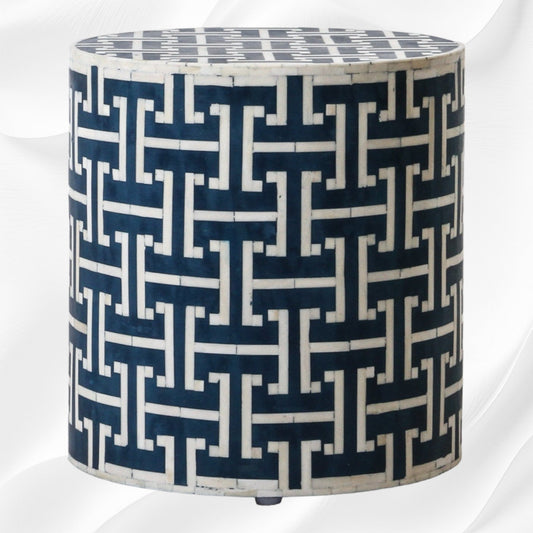 Tetris Bone Inlay Round Stool Indigo