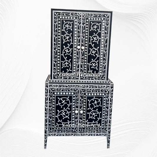 French Bone Inlay Bar Cabinet Black