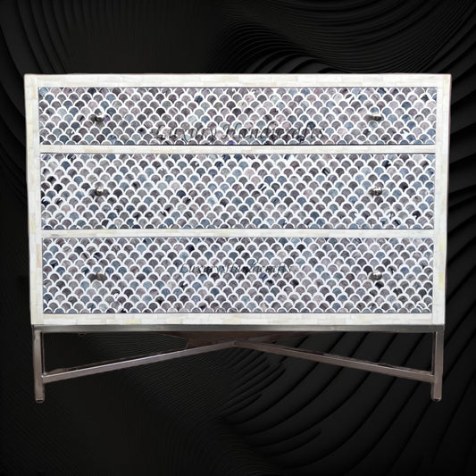 Grey Colored Bone Inlay 3 Drawer Dresser