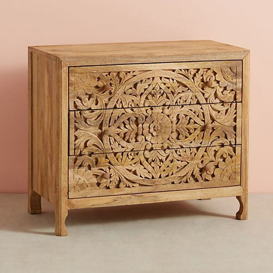 Luxury Handcarved Lombok 3 Drawer Dresser Natural