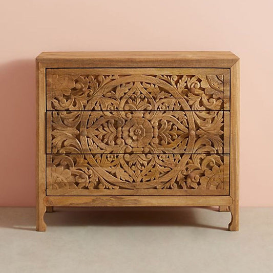 Luxury Handcarved Lombok 3 Drawer Dresser Natural