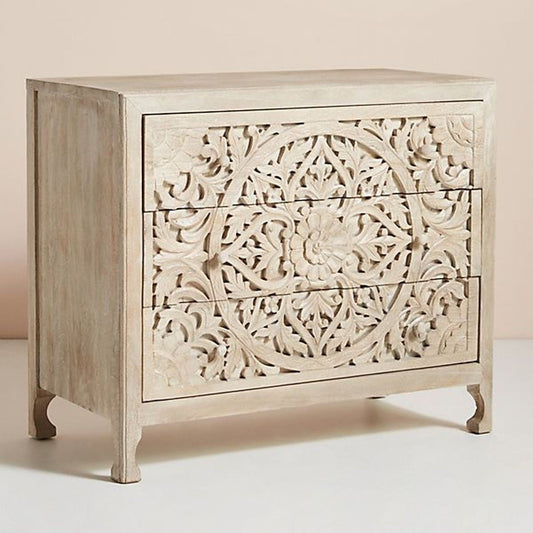 Luxury Handcarved Lombok 3 Drawer Dresser Grey
