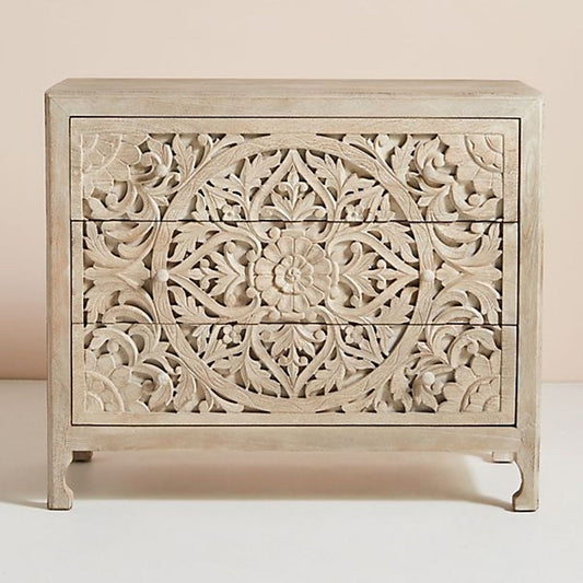 Luxury Handcarved Lombok 3 Drawer Dresser Grey