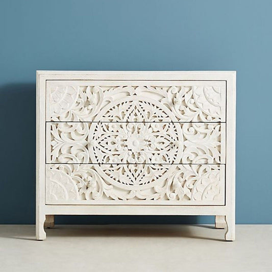 Luxury Handcarved Lombok 3 Drawer Dresser White