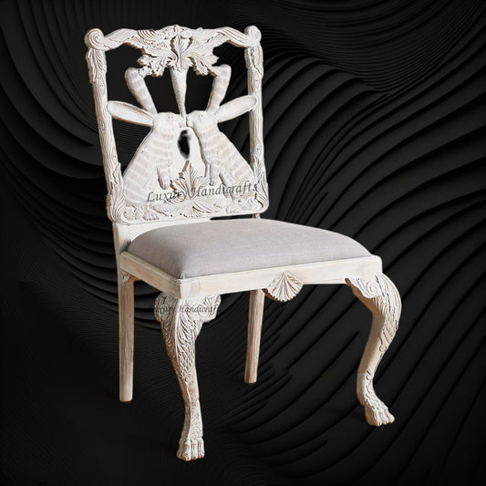 Handcarved Menagerie Rabbit Dining Chair White