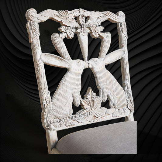 Handcarved Menagerie Rabbit Dining Chair White