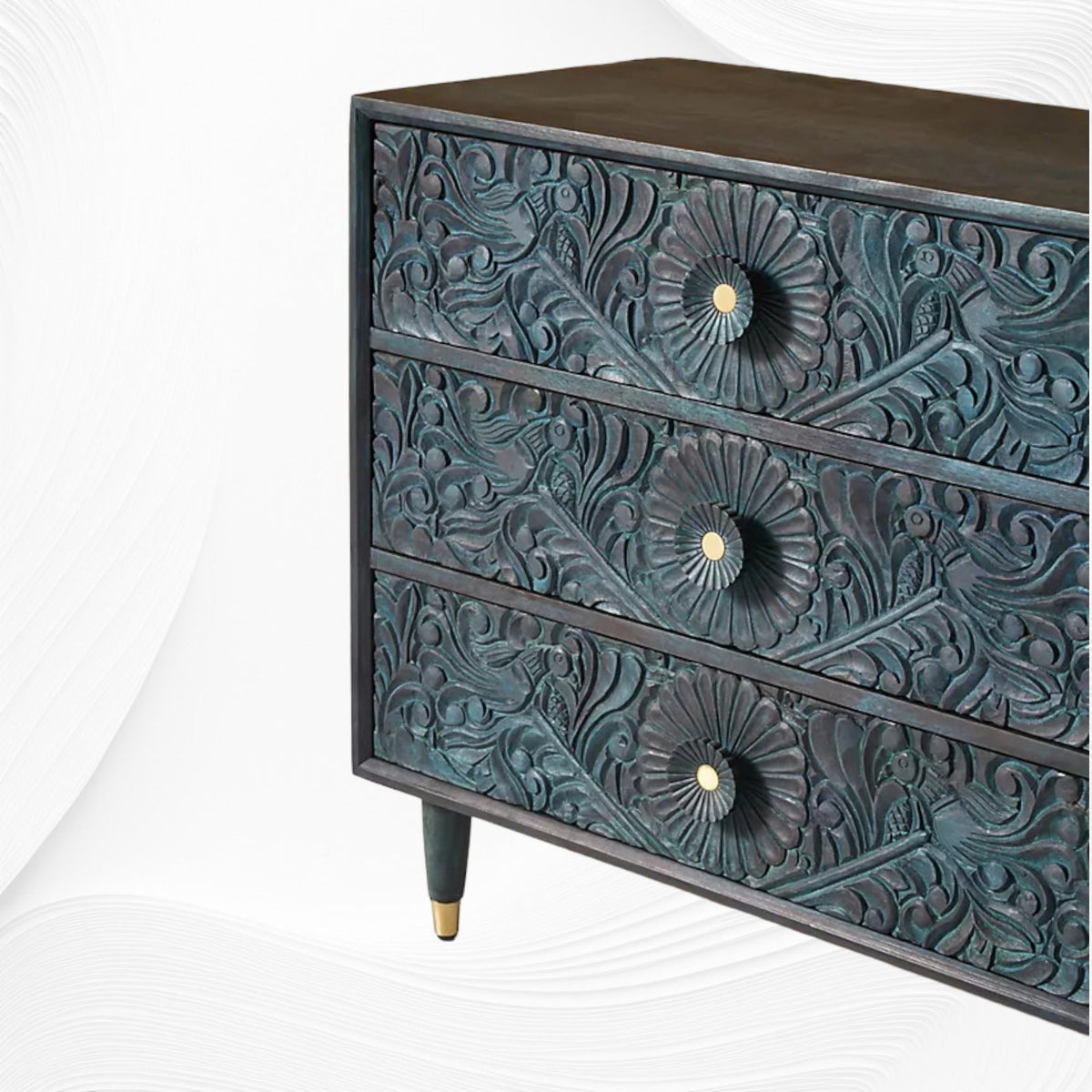 Handcarved Gulliver Six Drawer Dresser Green luxuryhandicrafts.in