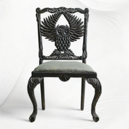 Handcarved Menagerie Owl Dining Chair Black