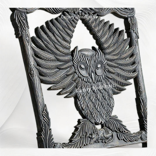 Handcarved Menagerie Owl Dining Chair Black