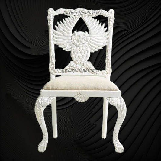 Handcarved Menagerie Owl Dining Chair White