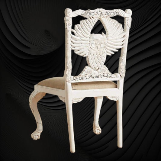 Handcarved Menagerie Owl Dining Chair White