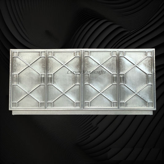 Hollywood Regency Nickel Embossed 4 Door Sideboard