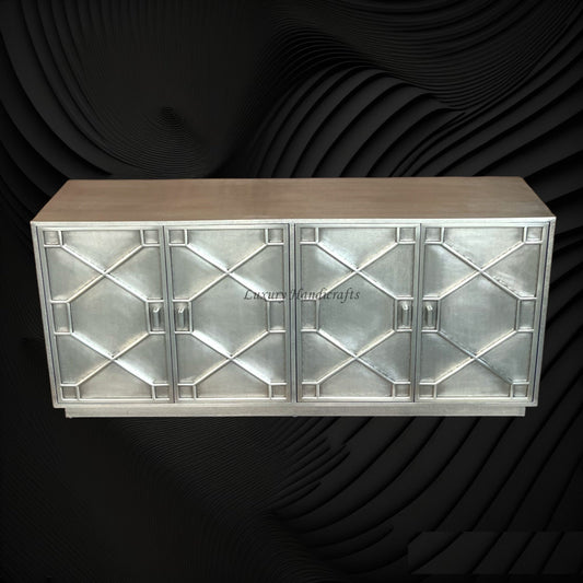 Hollywood Regency Nickel Embossed 4 Door Sideboard