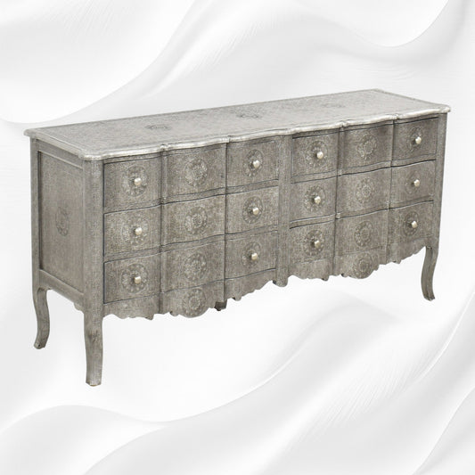 Jaden Antique Silver Metal Embossed 6 Drawer Chest 2