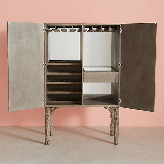 Handcarved Land and Sky Bar Cabinet