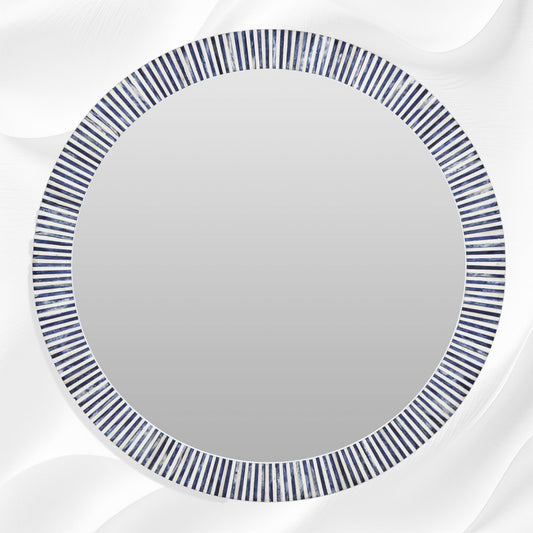Nala Bone Inlay Striped Round Mirror Blue