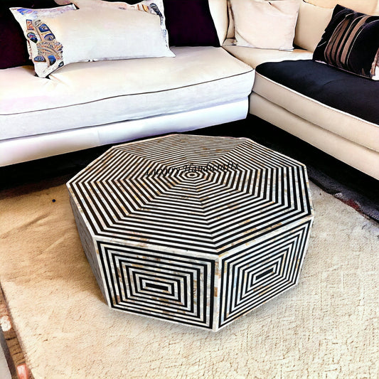 Octagonal MOP Inlay Coffee Table Black