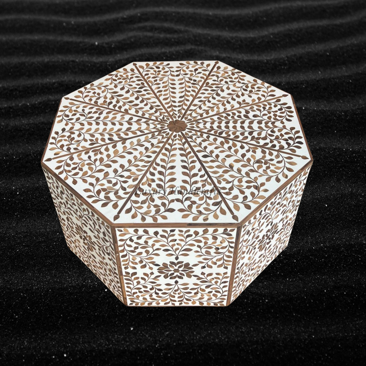 Ready Teakwood Inlay Floral Coffee Table White luxuryhandicrafts.in