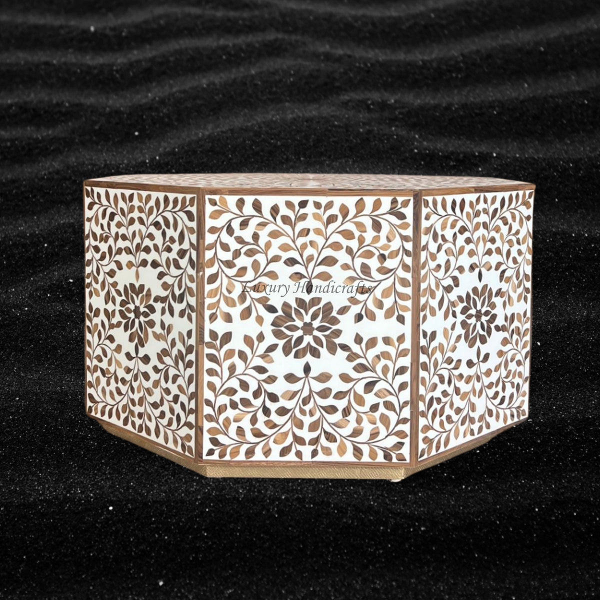 Ready Teakwood Inlay Floral Coffee Table White luxuryhandicrafts.in