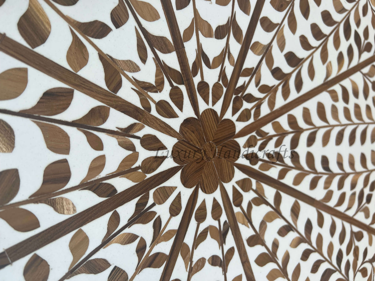 Ready Teakwood Inlay Floral Coffee Table White luxuryhandicrafts.in