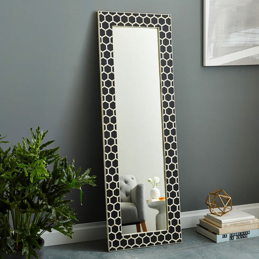 Bone Inlay Honeycomb Floor Mirror Black
