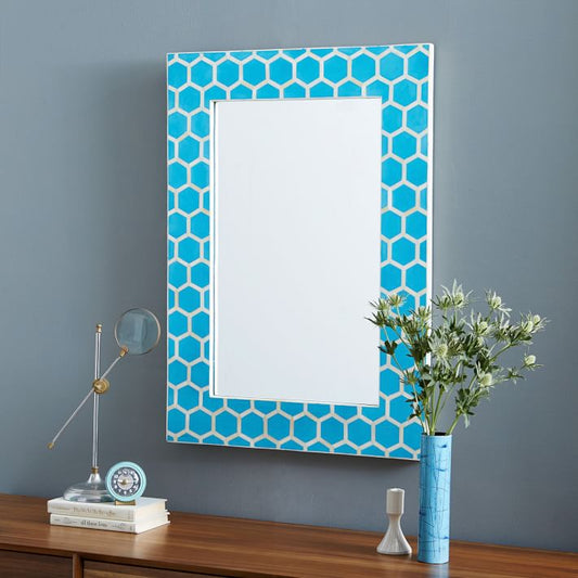 Bone Inlay Honeycomb Mirror Turquoise