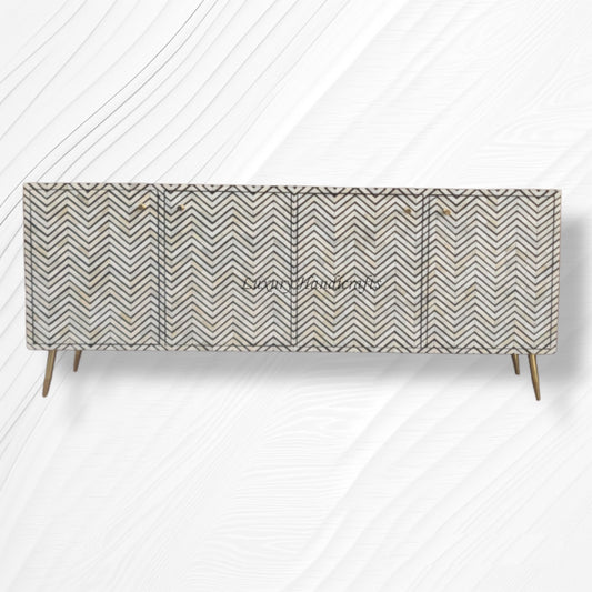 Chevron Bone Inlay Media Console Black