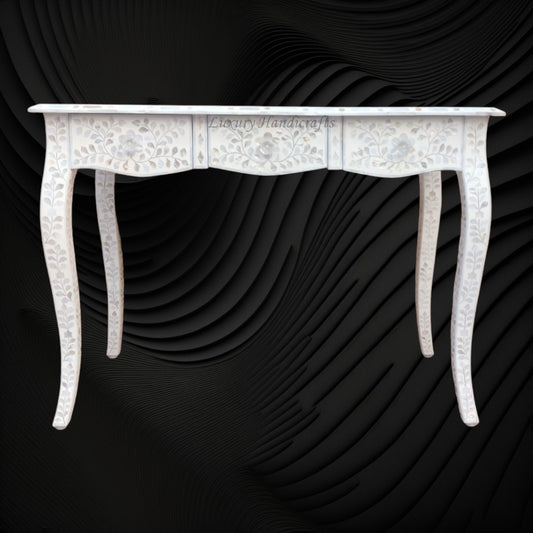 Curved Mother of Pearl Inlay Desk Floral Beige