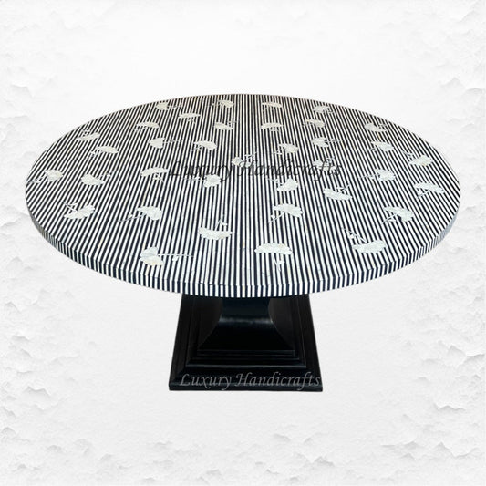 Ada Bone Inlay Round Dining Table Black