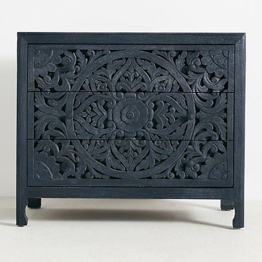 Luxury Handcarved Lombok 3 Drawer Dresser Indigo
