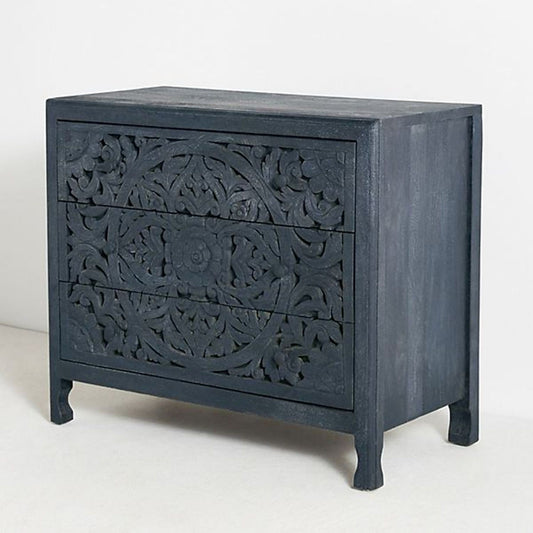 Luxury Handcarved Lombok 3 Drawer Dresser Indigo