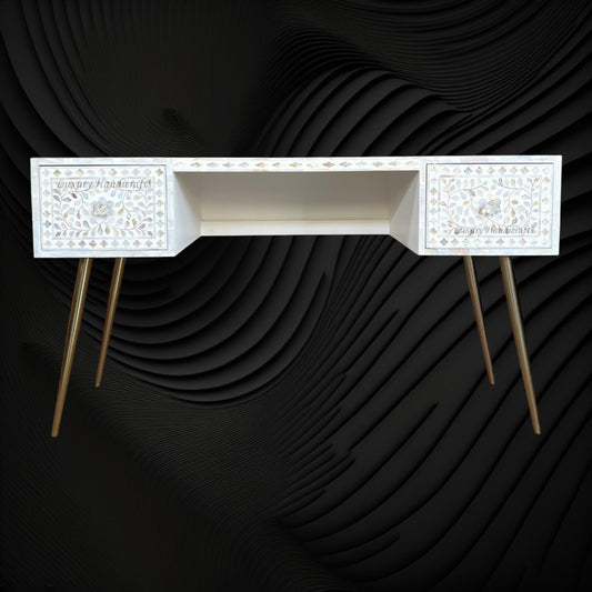 MOP Inlay Scroll Vine Desk White