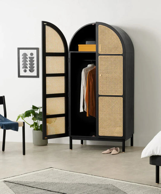 Rocky Rattan Solid Wood Wardrobe