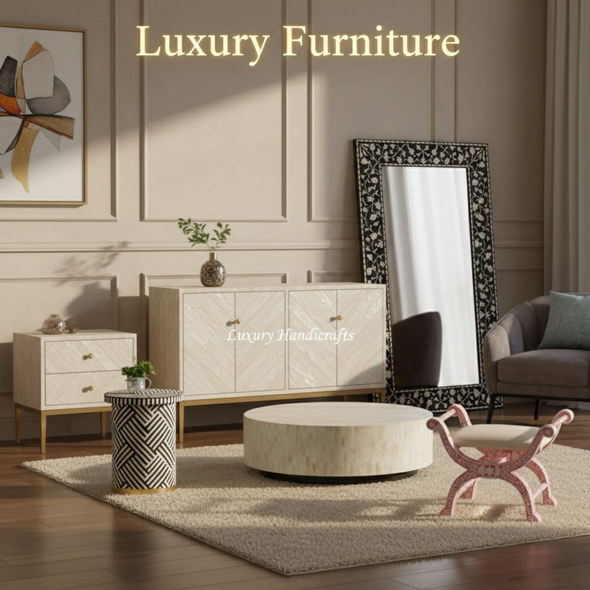 Luxury furniture living room with premium handcrafted decor.