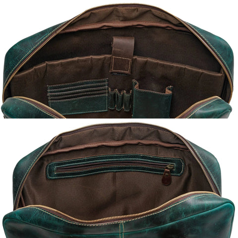 Leo Full grain Leather Briefcase - Green