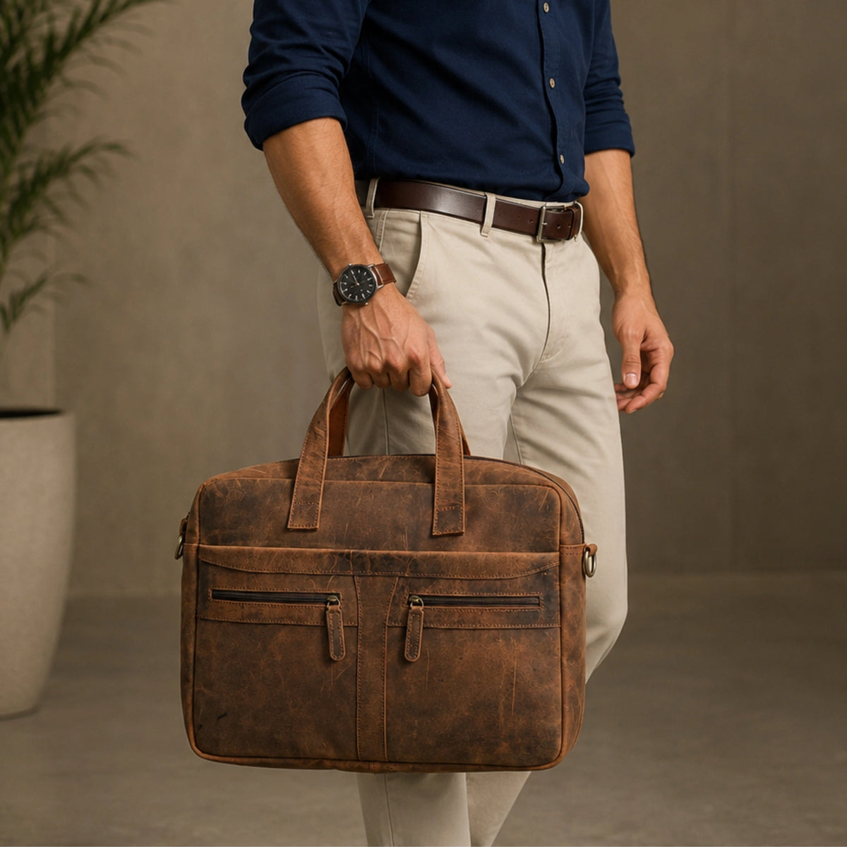 Raw Leather Office Briefcase