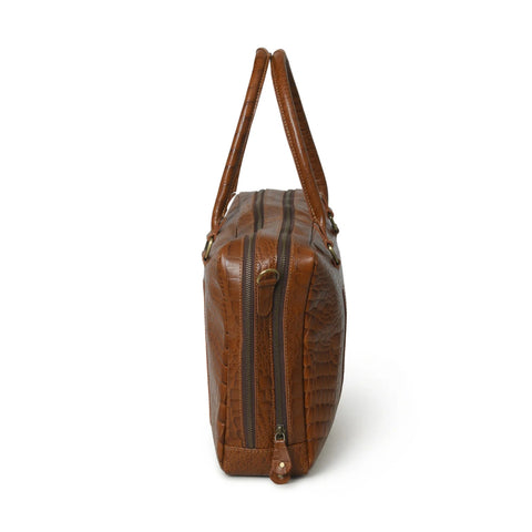 Crocodile Embossed Leather Breifcase - Brown