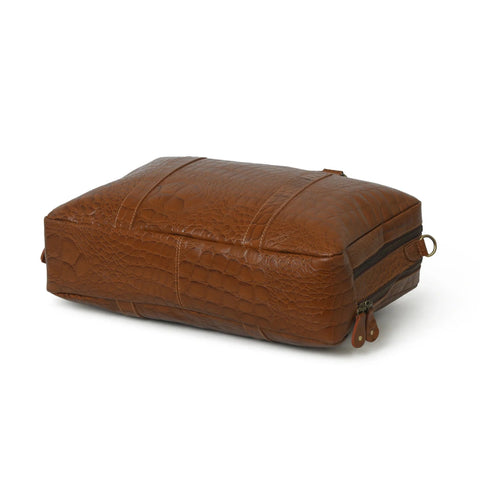 Crocodile Embossed Leather Breifcase - Brown