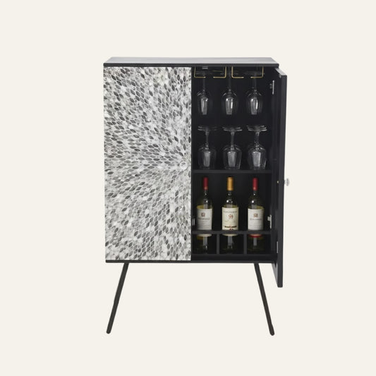 Caroline Black Mother of Pearl Inlay Bar Cabinet