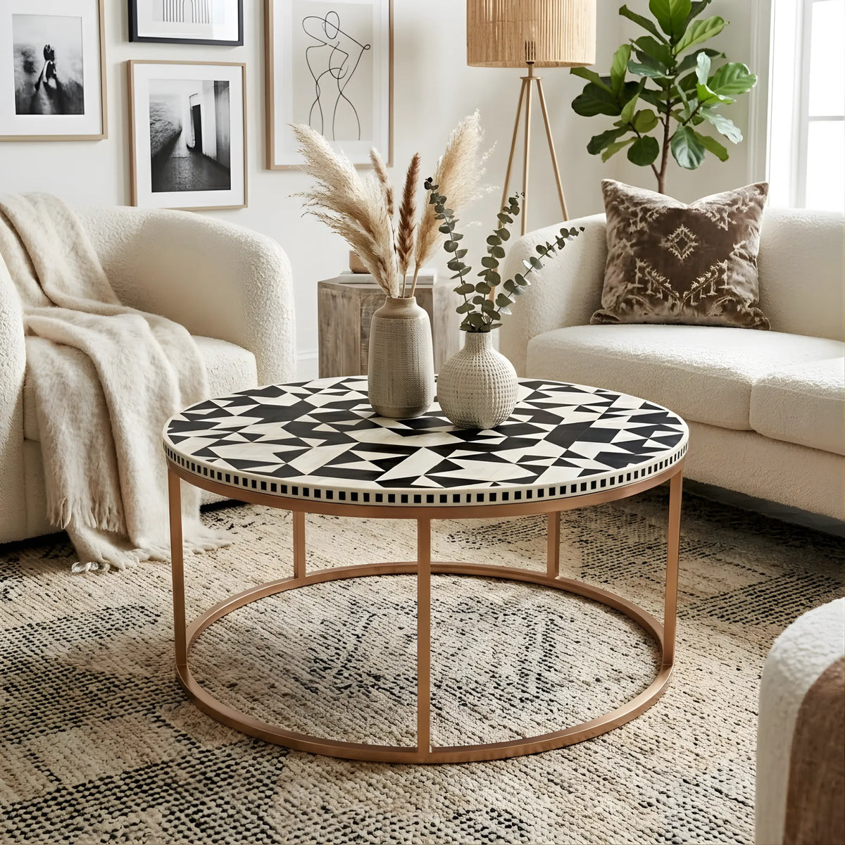 Moroccan Inlay Round Coffee Table