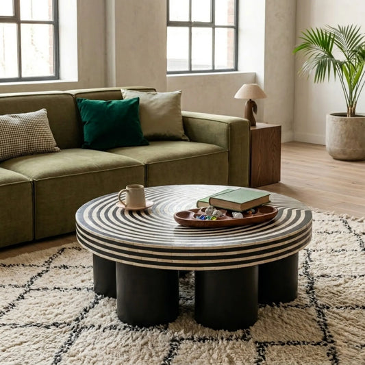 Spiral Inlay Round Coffee Table