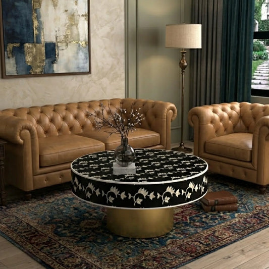 Floral Inlay Round Coffee Table