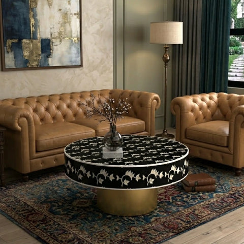 Floral Inlay Round Coffee Table