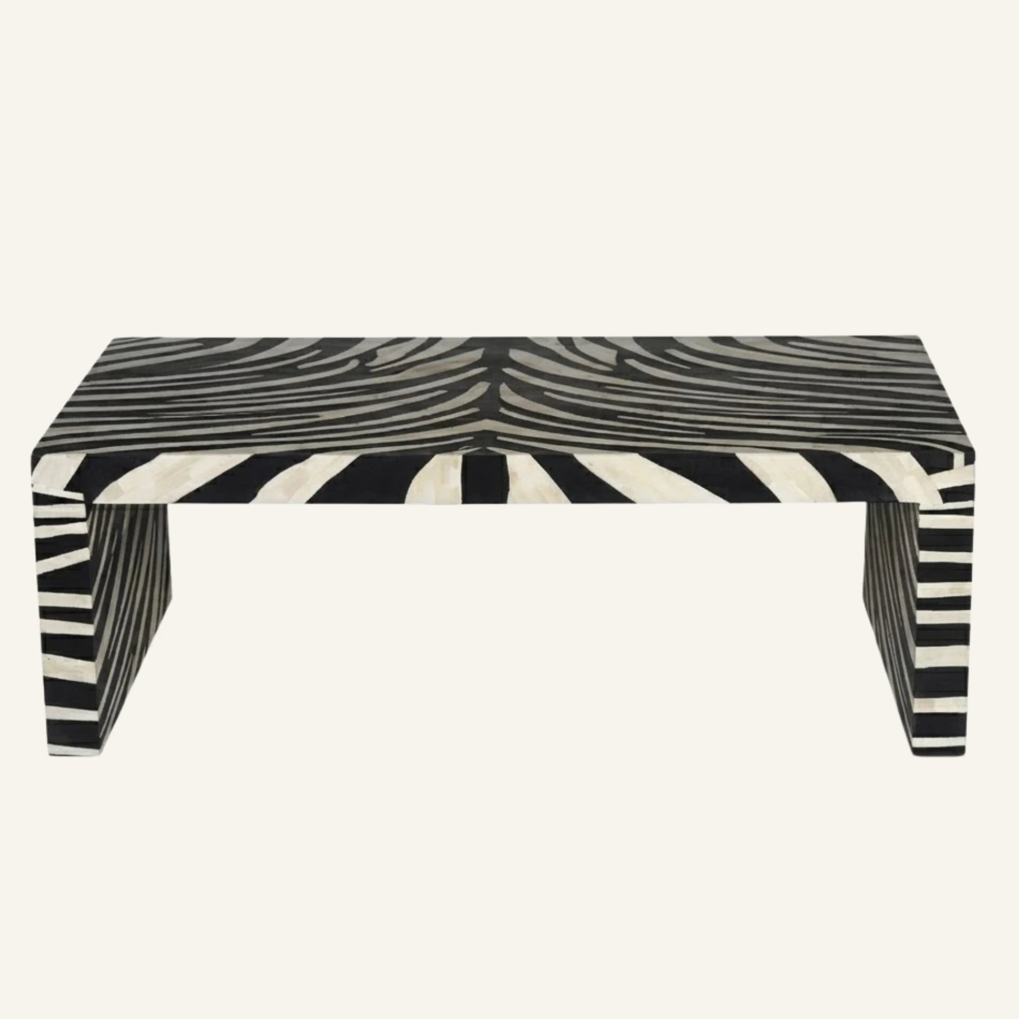 Rectangular Zebra Pattern Bone Inlay Coffee Table.