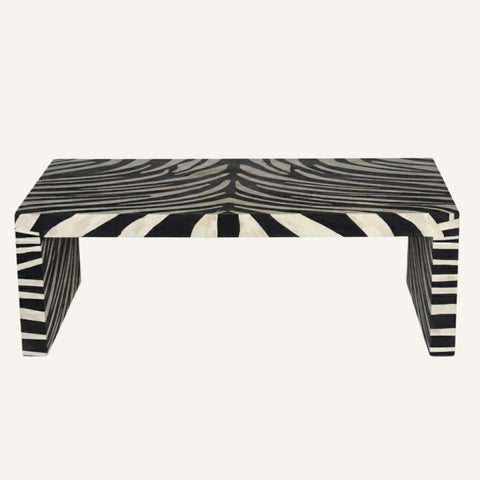Rectangular Zebra Pattern Bone Inlay Coffee Table.