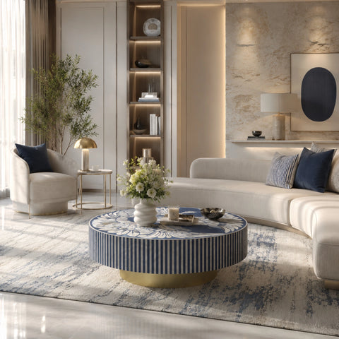 Sapphire Blue Mother Of Pearl Inlay Coffee Table