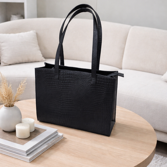 Luxury Leather Tote Bag Black